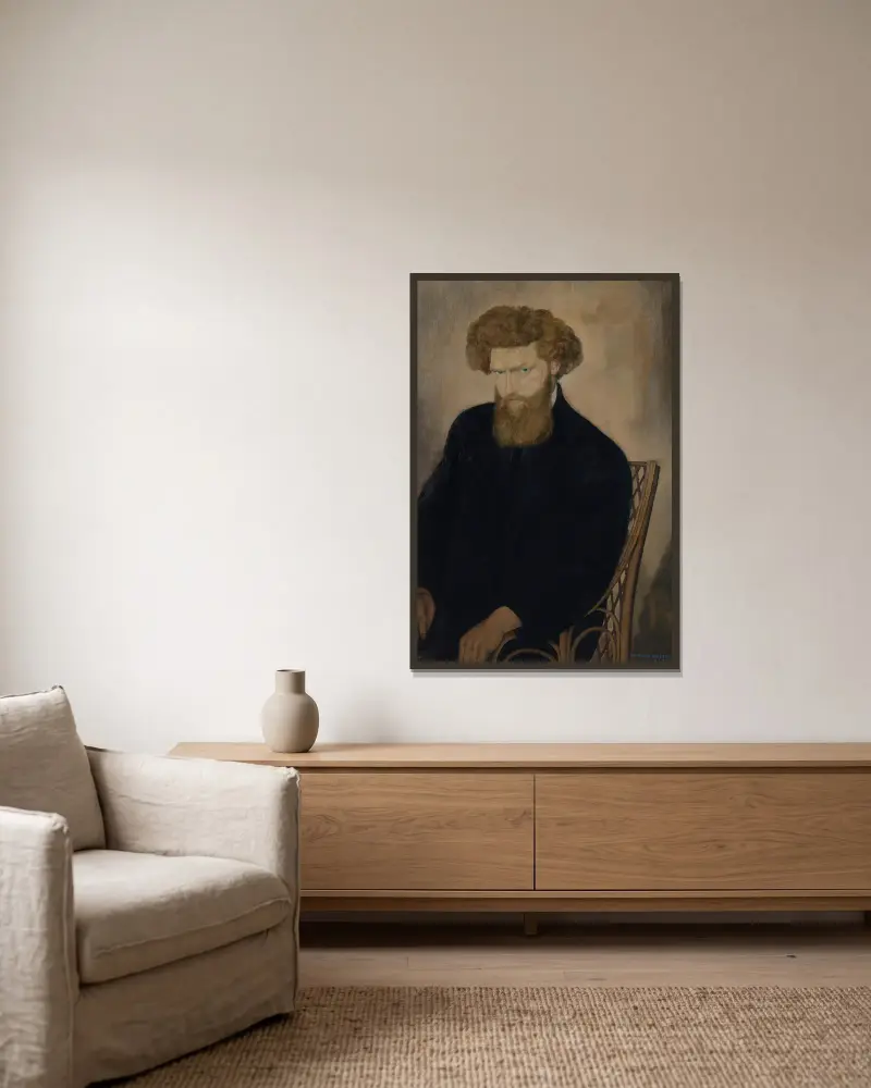 Porträtt av Fabrice Polderman av Gustave Van de Woestijne inramad på en vägg