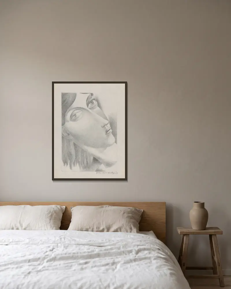 Frauenkopf von Gustave Van de Woestijne gerahmt an einer Wand