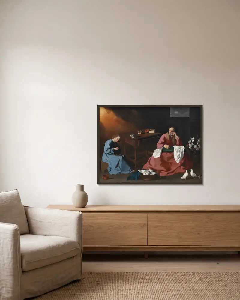 Kristus och jungfrun i huset i Nasaret av Francisco de Zurbarán inramad på en vägg