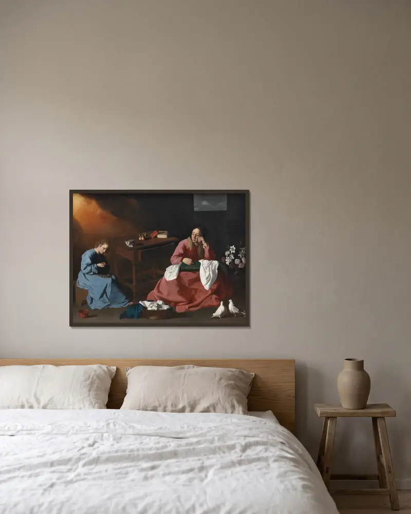 Kristus och jungfrun i huset i Nasaret av Francisco de Zurbarán inramad på en vägg