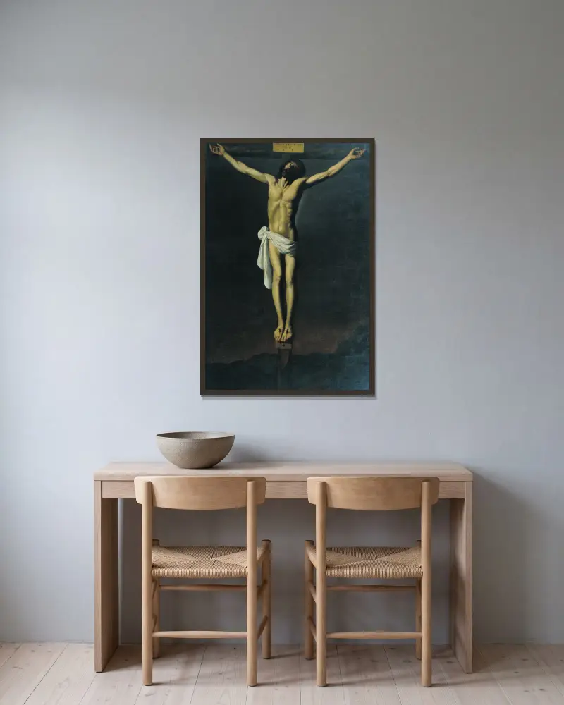 Christ Crucified av Francisco de Zurbarán inramad på en vägg
