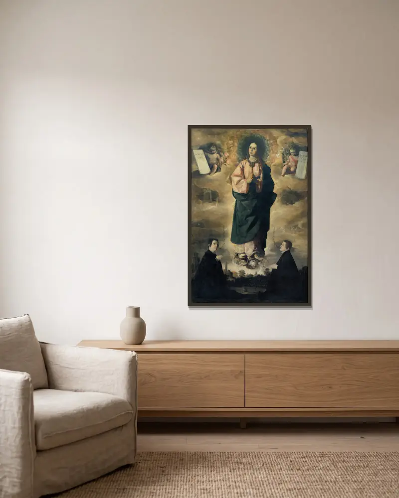 Immaculate Conception av Francisco de Zurbarán inramad på en vägg