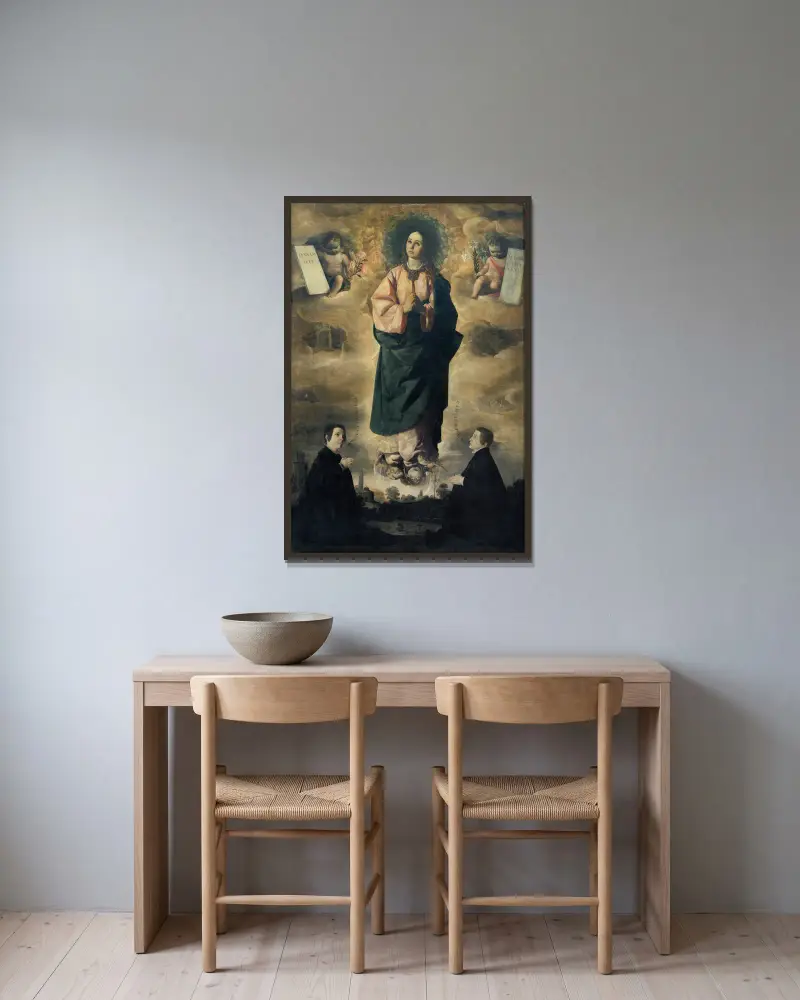 Immaculate Conception av Francisco de Zurbarán inramad på en vägg