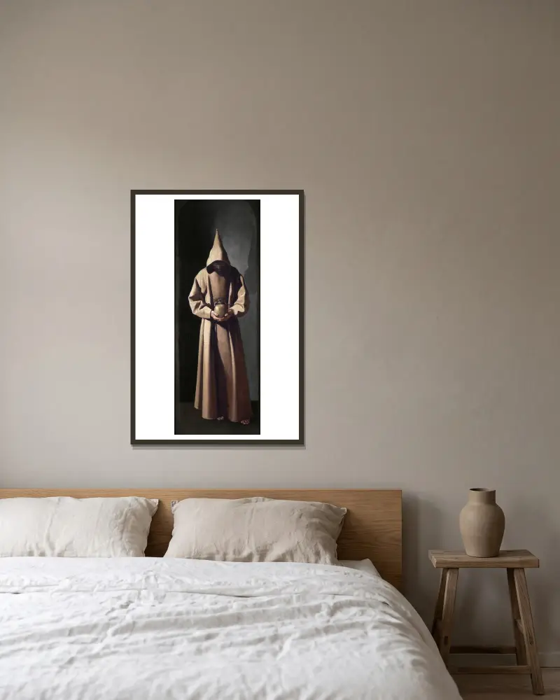 St. Francis Contemplating a Skull, Francisco de Zurbarán v rámu na stěně