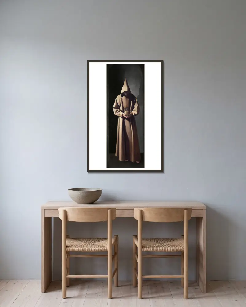St. Francis Contemplating a Skull, Francisco de Zurbarán v rámu na stěně