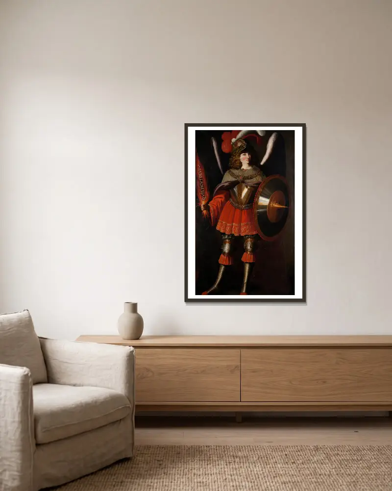 The Archangel Michael av Francisco de Zurbarán inramad på en vägg