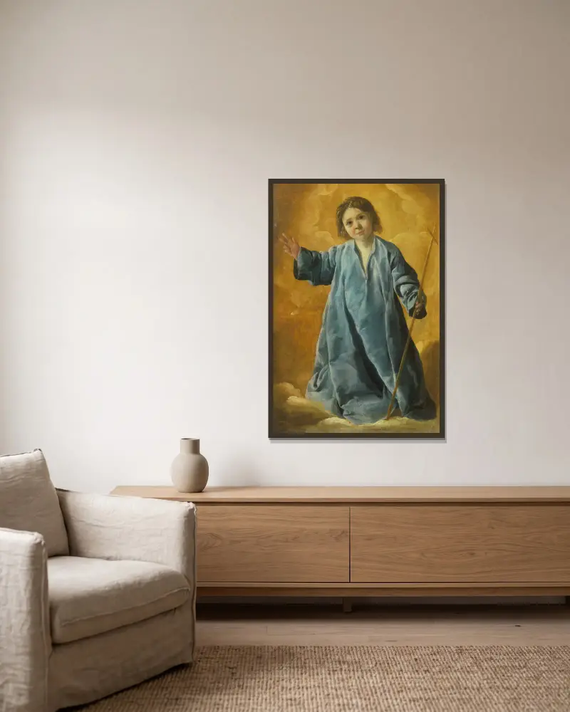 The Infant Christ av Francisco de Zurbarán inramad på en vägg