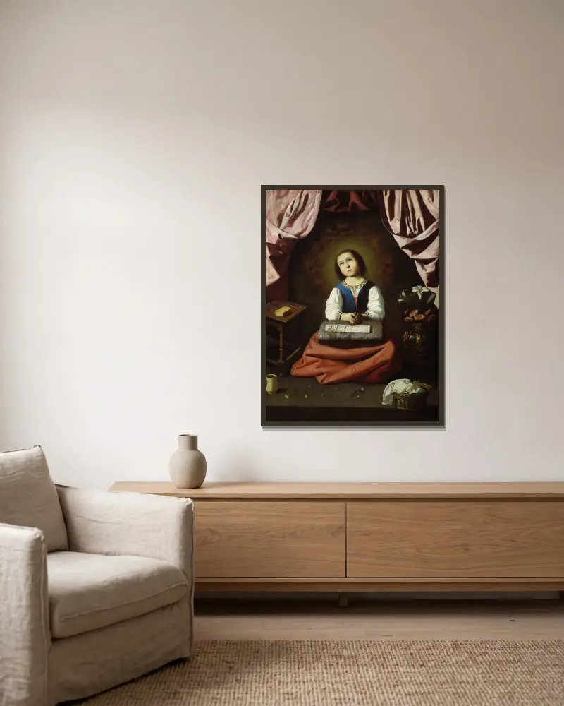 The Young Virgin av Francisco de Zurbarán inramad på en vägg
