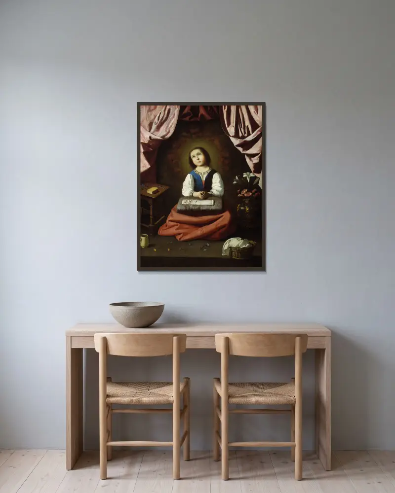 The Young Virgin av Francisco de Zurbarán inramad på en vägg