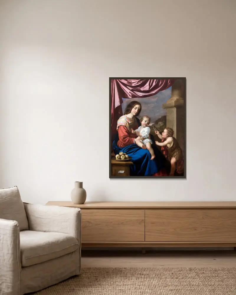 Jungfrun med barnet och Johannes Döparen av Francisco de Zurbarán inramad på en vägg