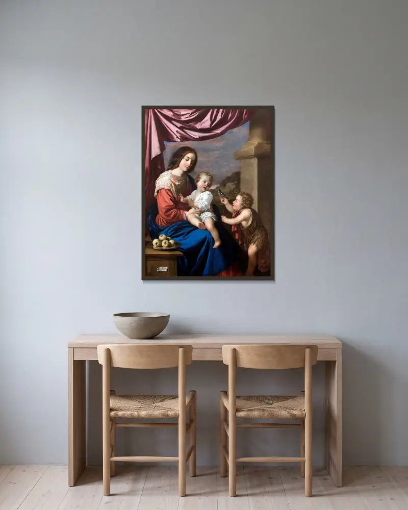 Jungfrun med barnet och Johannes Döparen av Francisco de Zurbarán inramad på en vägg