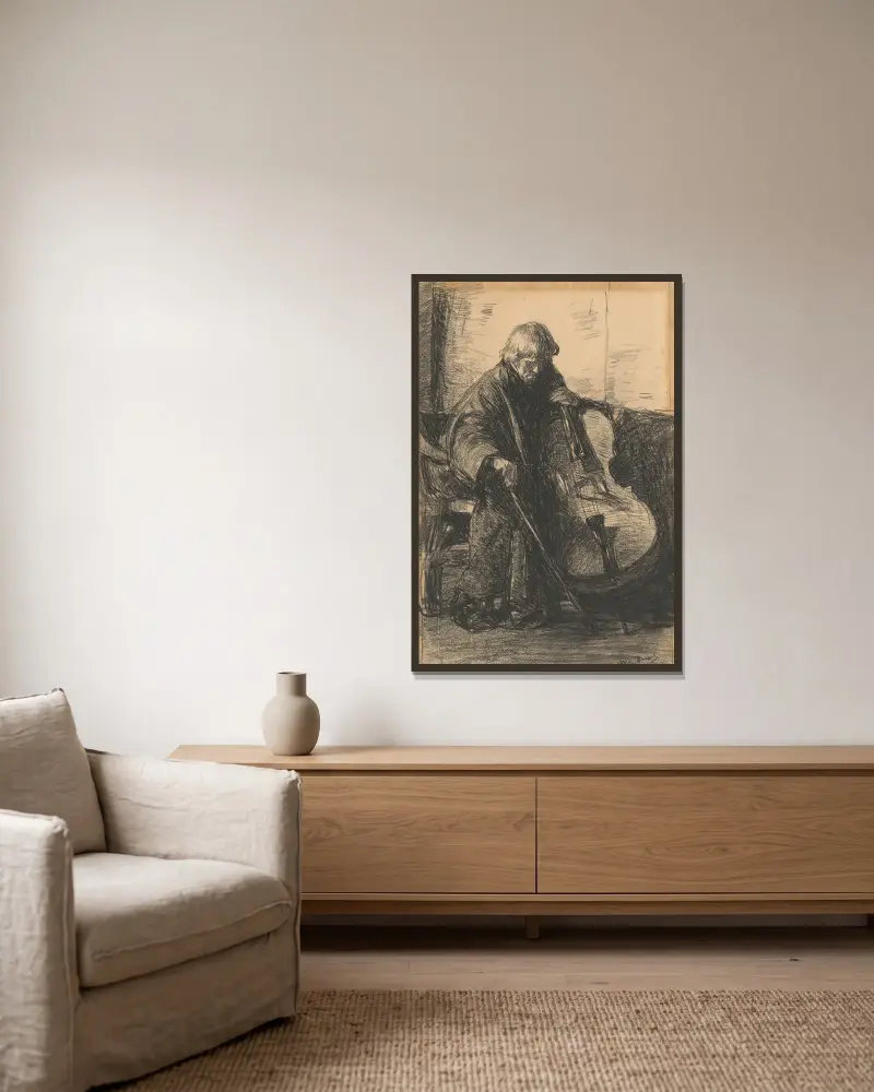 Cellist von Willem de Zwart gerahmt an einer Wand