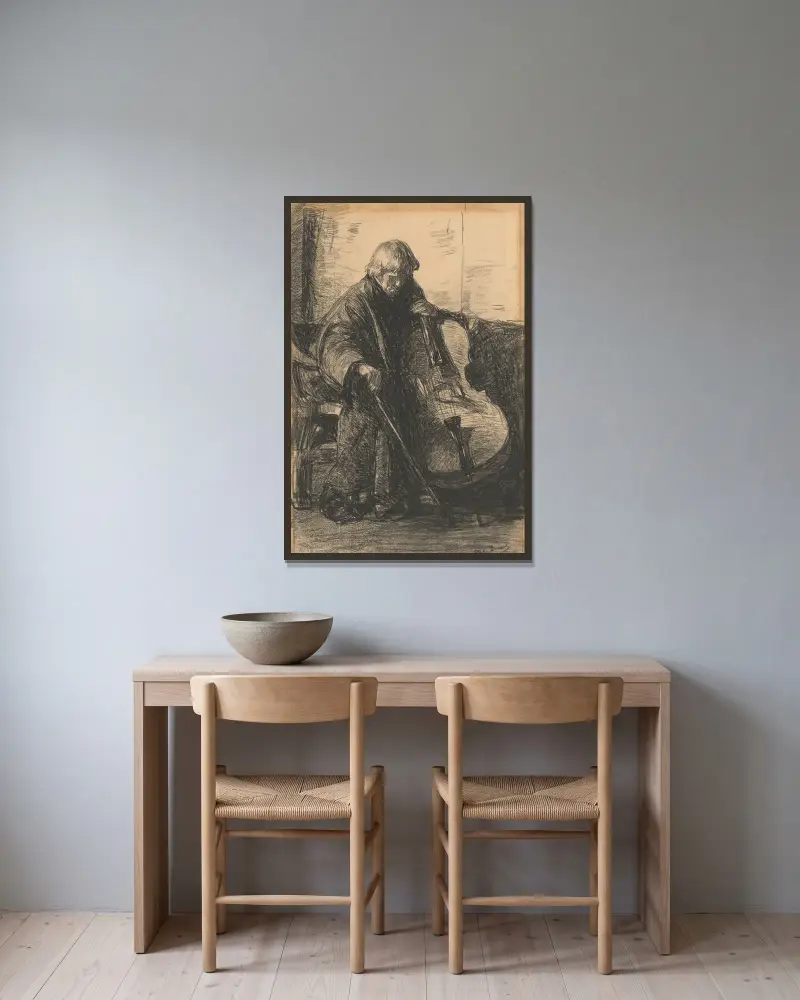 Cellist von Willem de Zwart gerahmt an einer Wand