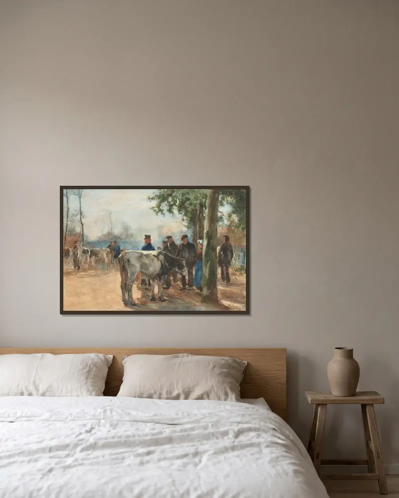 De veemarkt av Willem de Zwart inramad på en vägg
