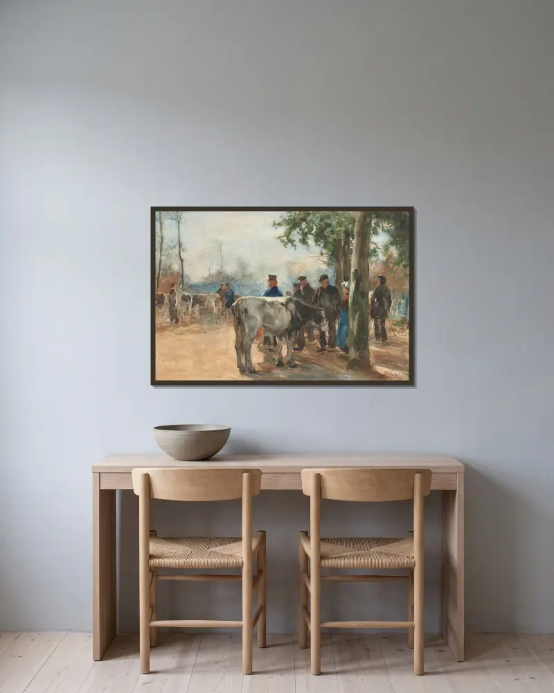 De veemarkt av Willem de Zwart inramad på en vägg