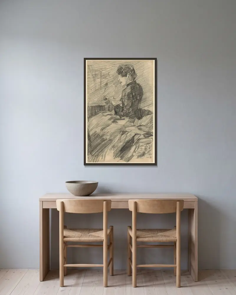 Sitzende junge Frau von Willem de Zwart gerahmt an einer Wand