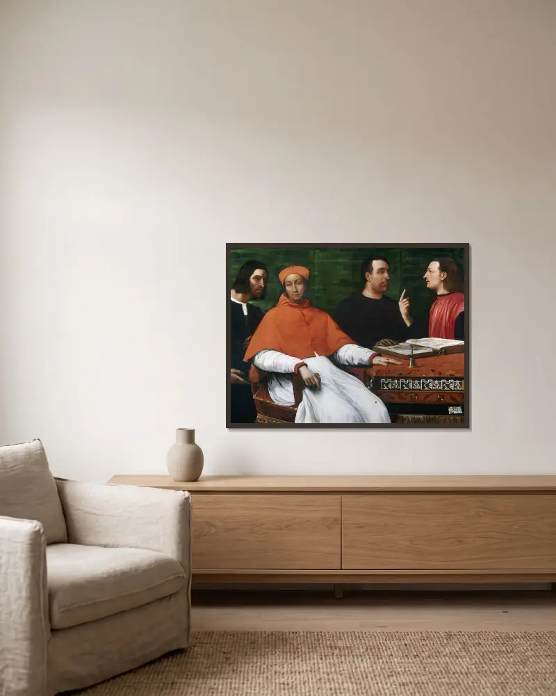 Kardinal Bandinello Sauli, hans sekreterare och två geografer av Sebastiano del Piombo inramad på en vägg