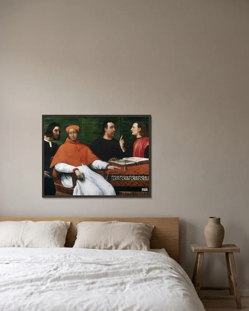 Kardinal Bandinello Sauli, hans sekreterare och två geografer av Sebastiano del Piombo inramad på en vägg