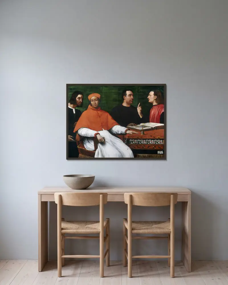 Kardinal Bandinello Sauli, hans sekreterare och två geografer av Sebastiano del Piombo inramad på en vägg