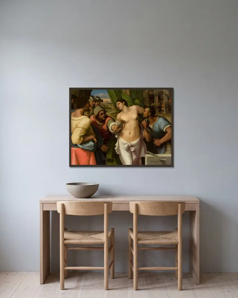 Sankta Agathas martyrium av Sebastiano del Piombo inramad på en vägg