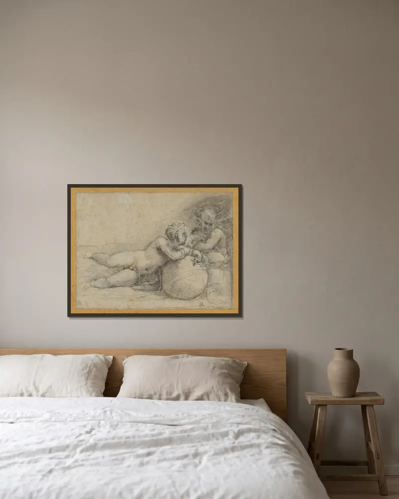 Das Christuskind und Johannes der Täufer von Sebastiano del Piombo gerahmt an einer Wand