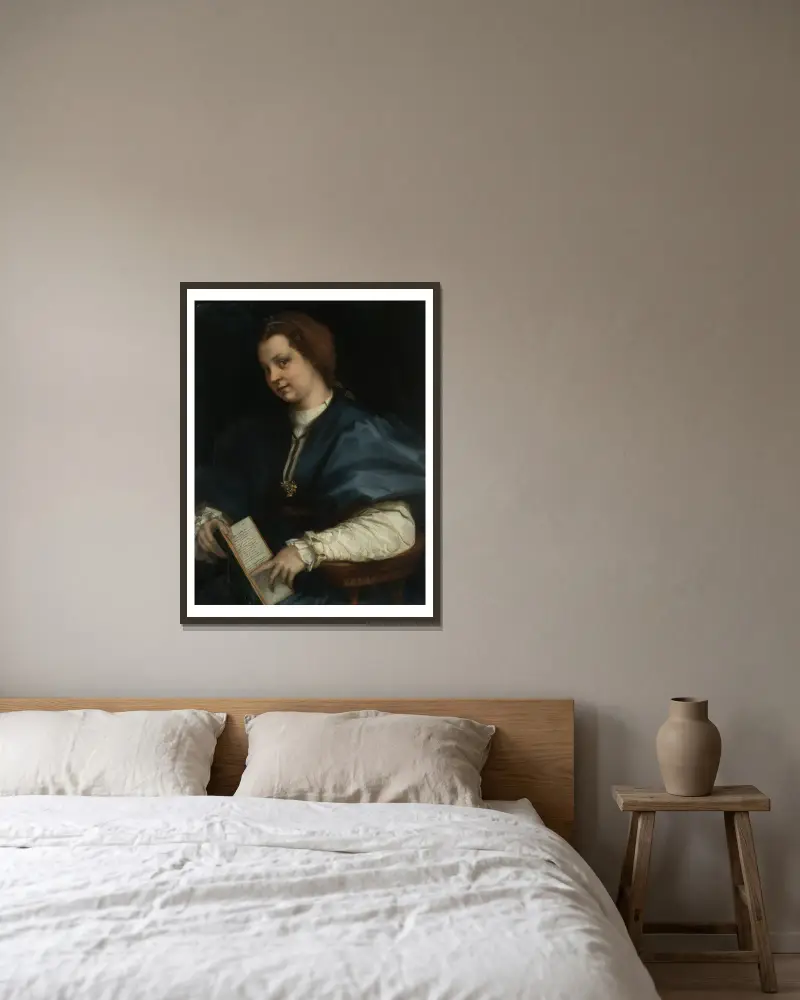 Dam med Petrarcas rim av Andrea del Sarto inramad på en vägg