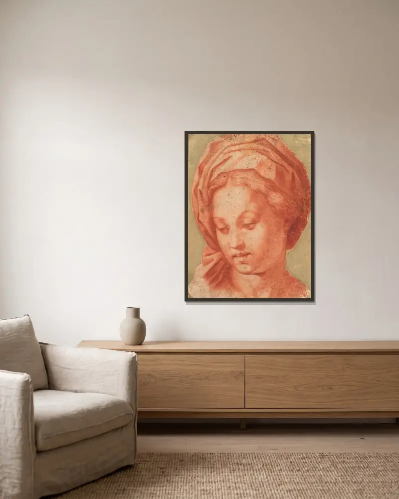 Madonna Borghese von Andrea del Sarto gerahmt an einer Wand