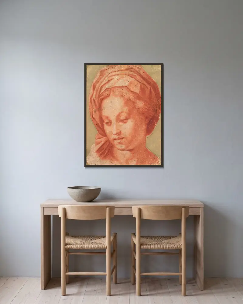 Madonna Borghese von Andrea del Sarto gerahmt an einer Wand