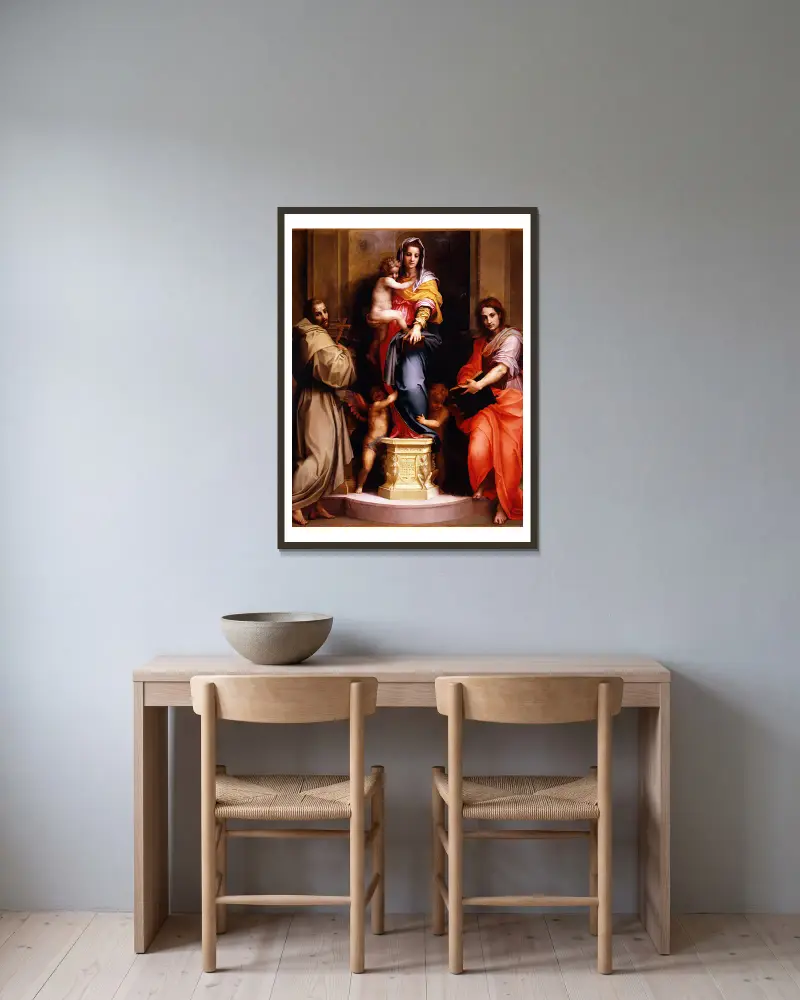 Madonnan med harpyorna av Andrea del Sarto inramad på en vägg