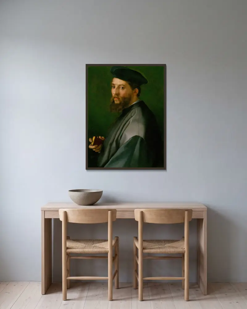 Porträtt av en man av Andrea del Sarto inramad på en vägg
