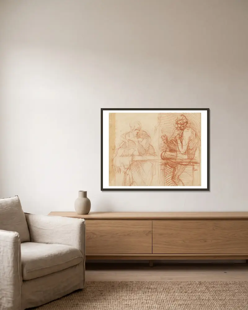 Studie av figurer bakom en balustrad, 1522 – nr 1 av Andrea del Sarto inramad på en vägg