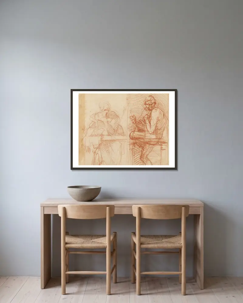 Studie av figurer bakom en balustrad, 1522 – nr 1 av Andrea del Sarto inramad på en vägg