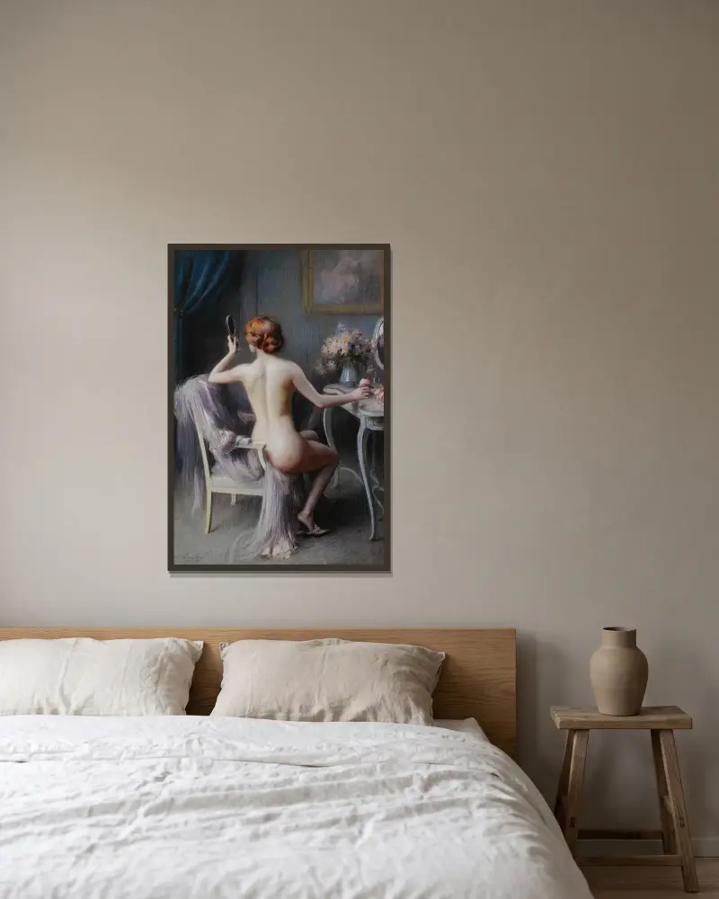 Fransk nakenstudie av Delphin Enjolras inramad på en vägg