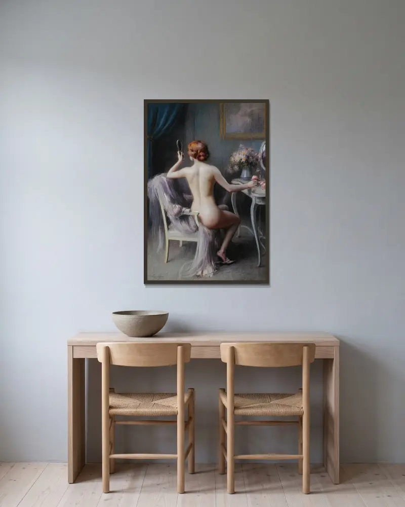 Fransk nakenstudie av Delphin Enjolras inramad på en vägg