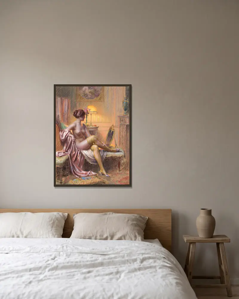 Toaletten i lampljus av Delphin Enjolras inramad på en vägg