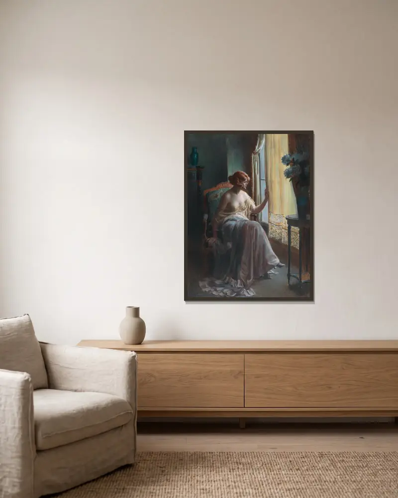 Damen i boudoiren av Delphin Enjolras inramad på en vägg