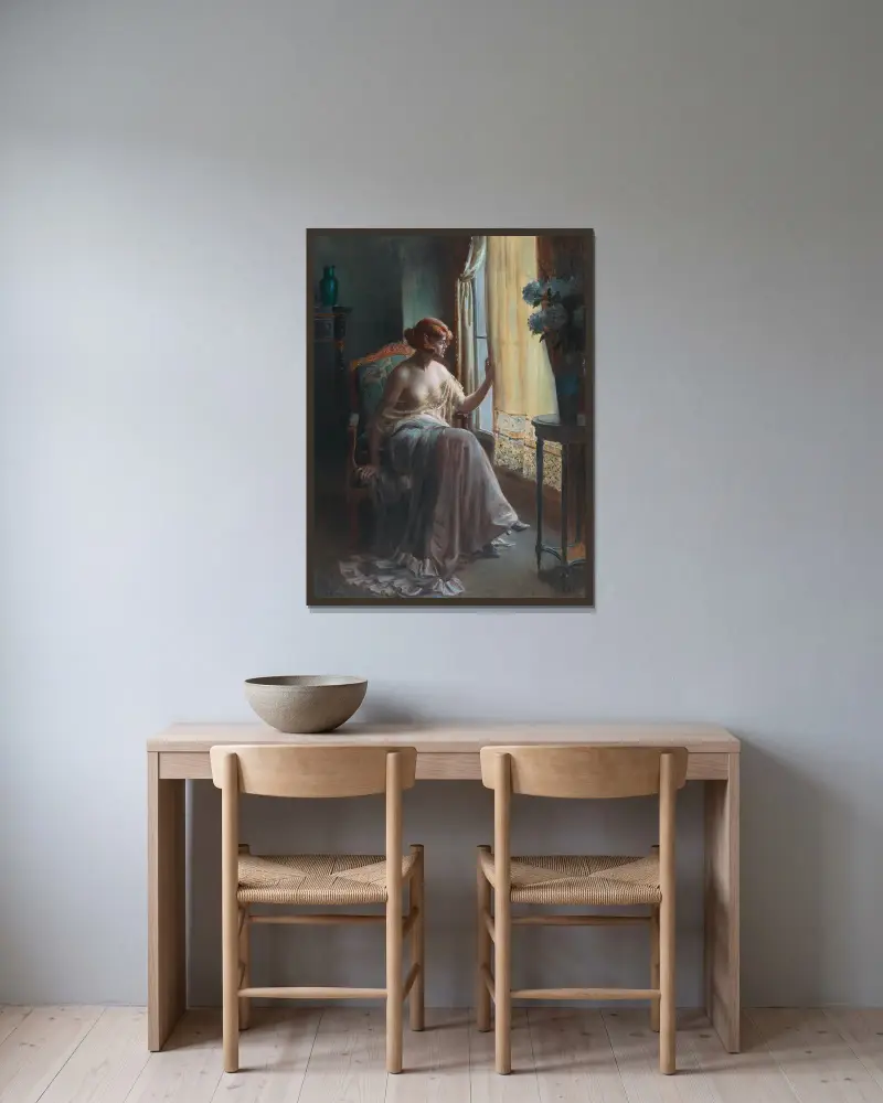 Damen i boudoiren av Delphin Enjolras inramad på en vägg