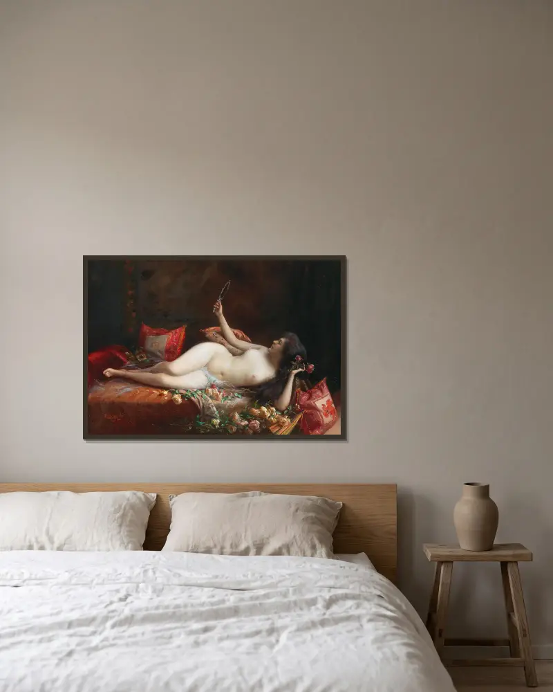 På en bädd av rosor av Delphin Enjolras inramad på en vägg