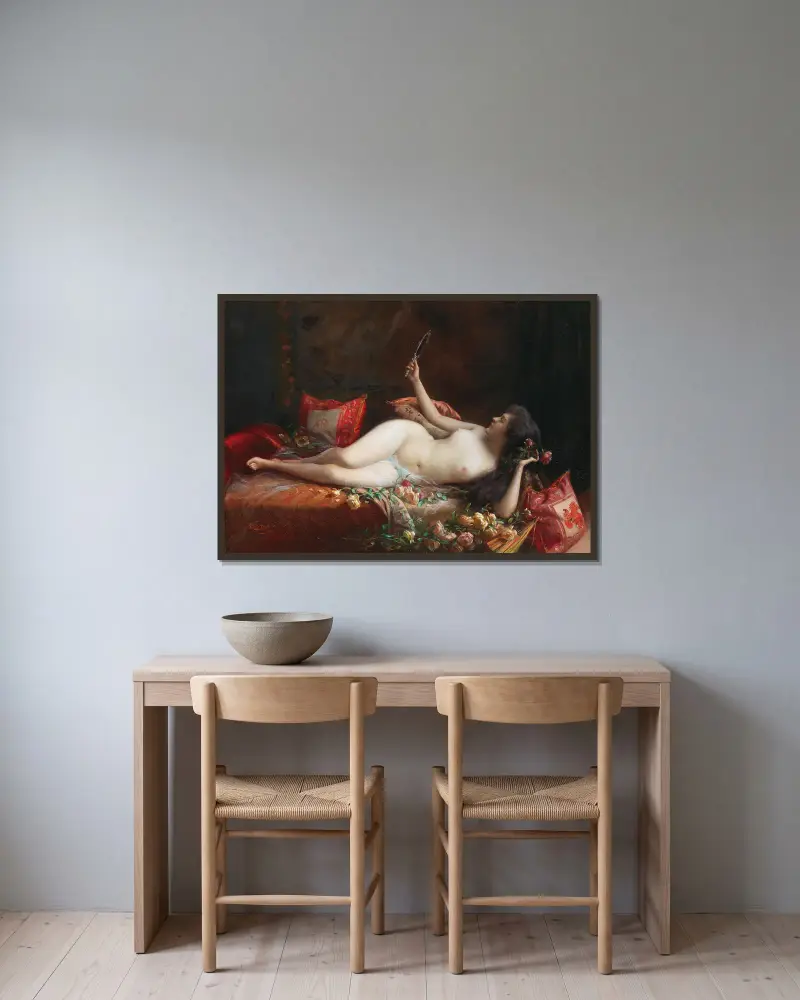 På en bädd av rosor av Delphin Enjolras inramad på en vägg