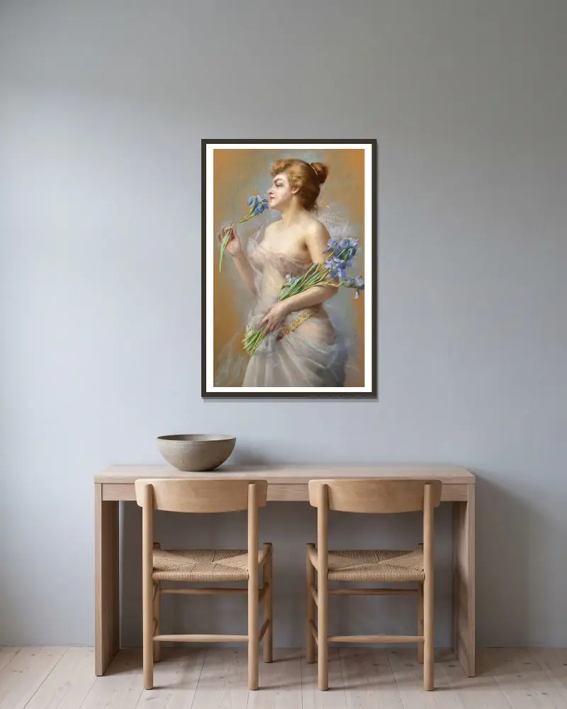Kvinna med irisar av Delphin Enjolras inramad på en vägg