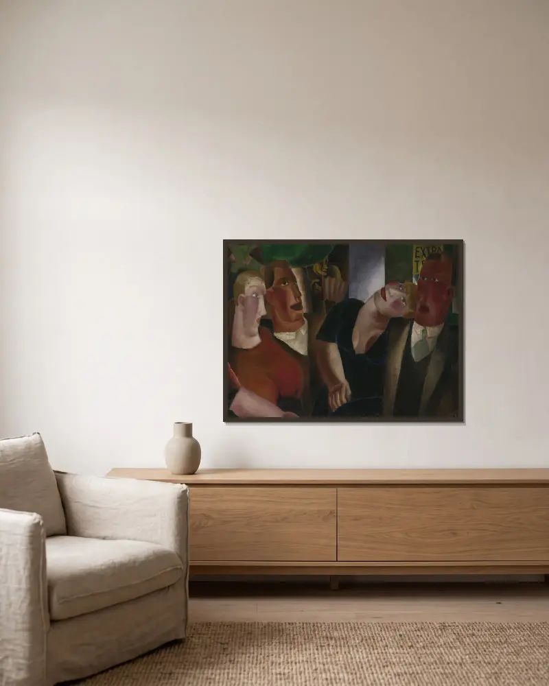 Lovers in the village av Frits van den Berghe inramad på en vägg