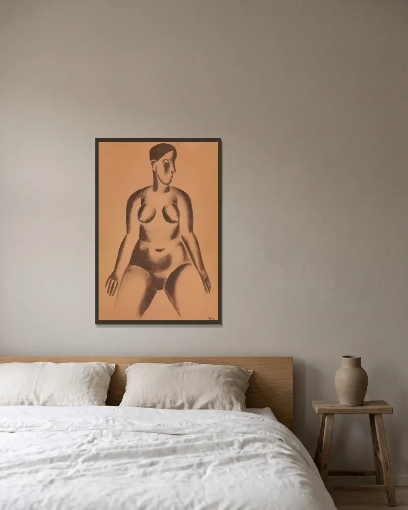 Nude av Frits van den Berghe inramad på en vägg