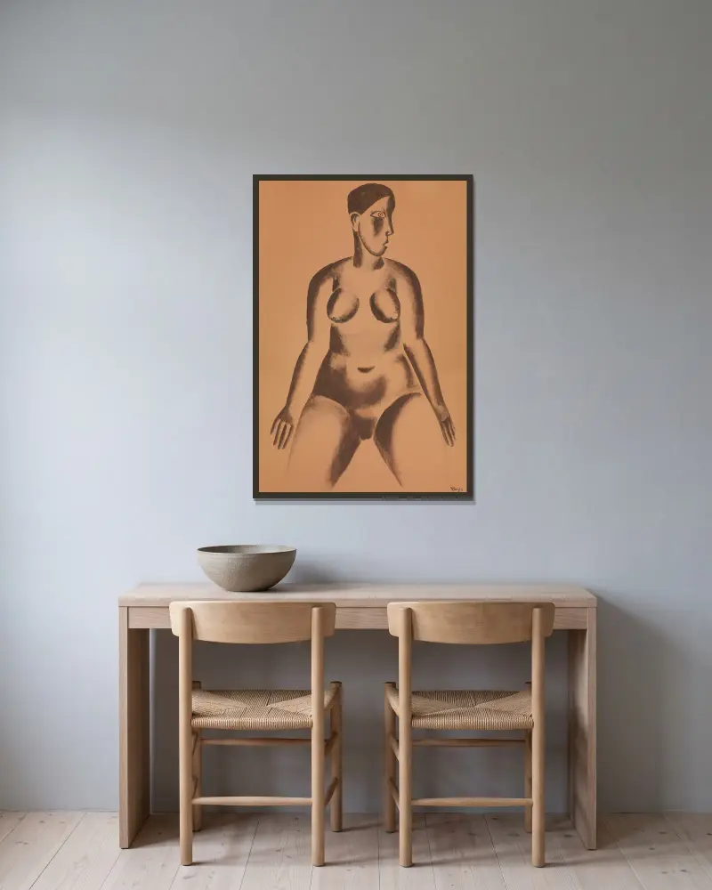 Nude av Frits van den Berghe inramad på en vägg