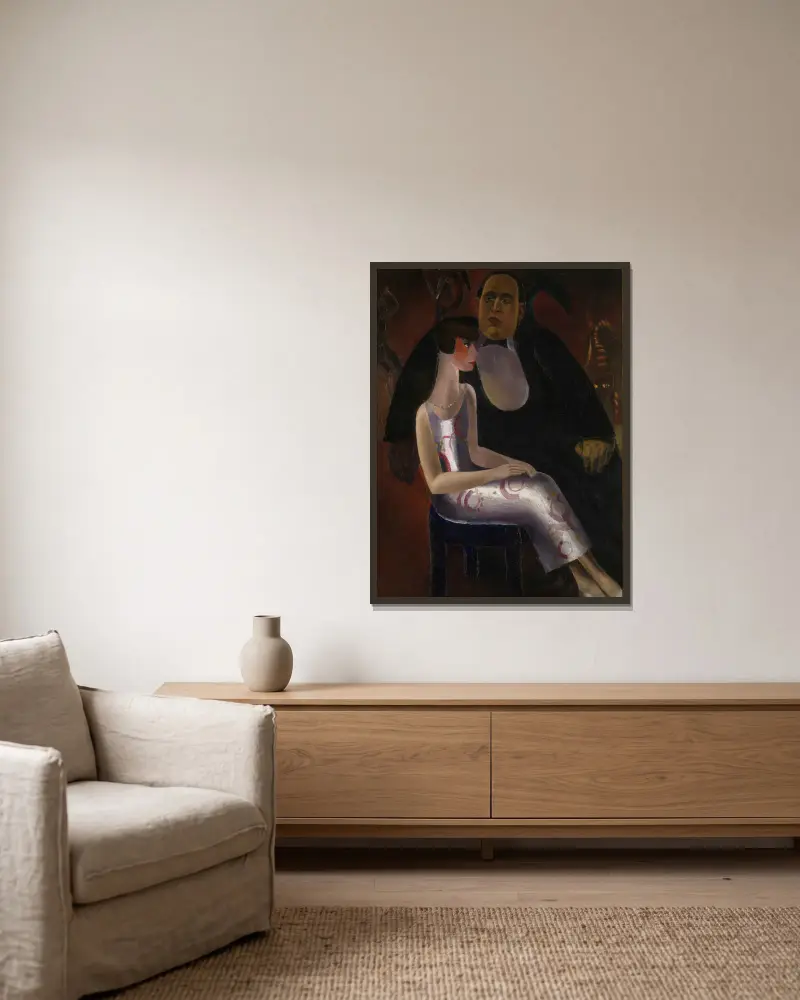 Paul-Gustave van Hecke och hans hustru Norine De Schrijver av Frits van den Berghe inramad på en vägg