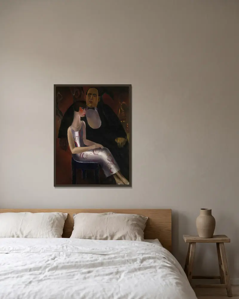 Paul-Gustave van Hecke och hans hustru Norine De Schrijver av Frits van den Berghe inramad på en vägg