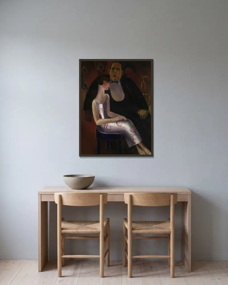 Paul-Gustave van Hecke och hans hustru Norine De Schrijver av Frits van den Berghe inramad på en vägg