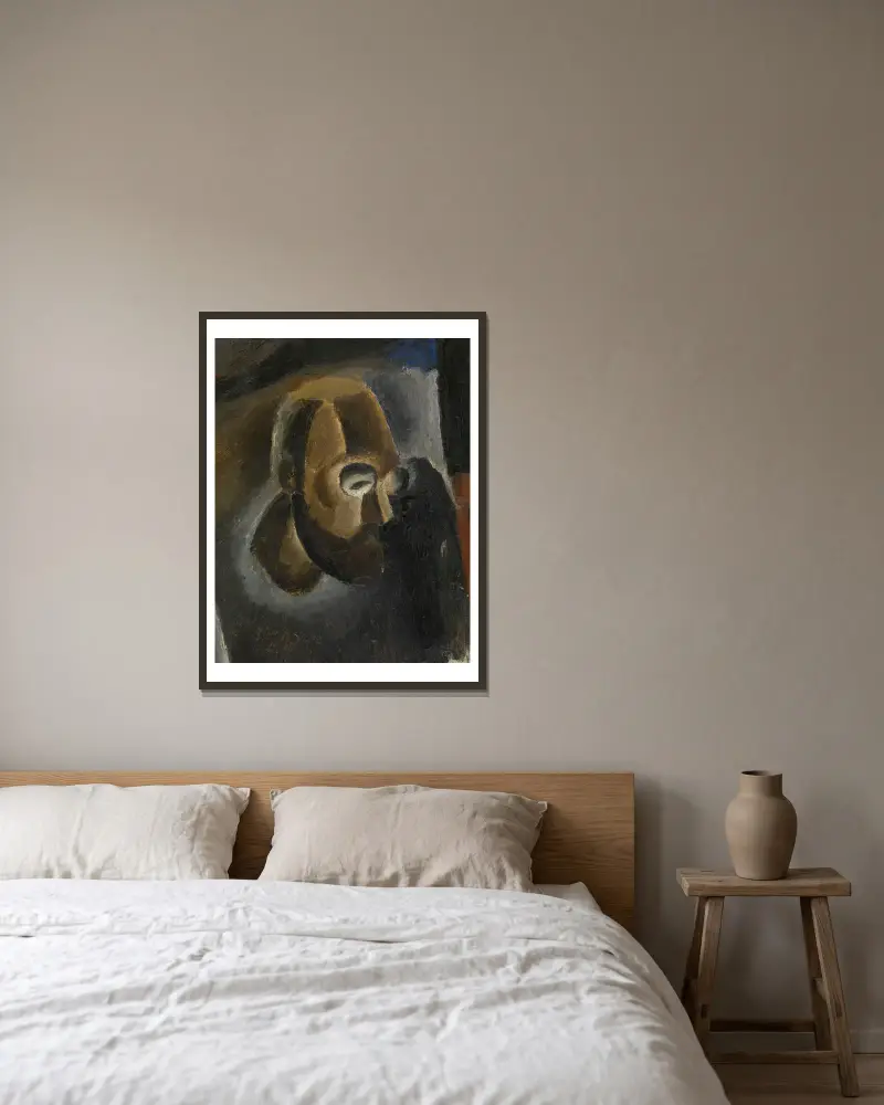 Selfportrait av Frits van den Berghe inramad på en vägg