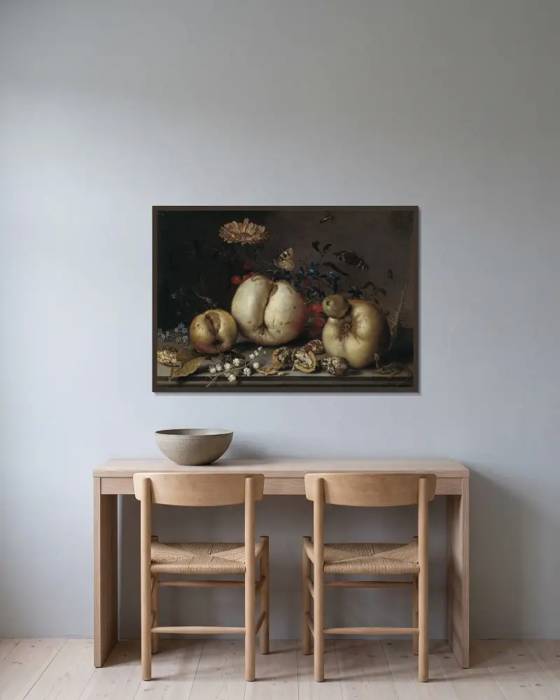 Zátiší s ovocem a mušlemi, Balthasar van der Ast v rámu na stěně