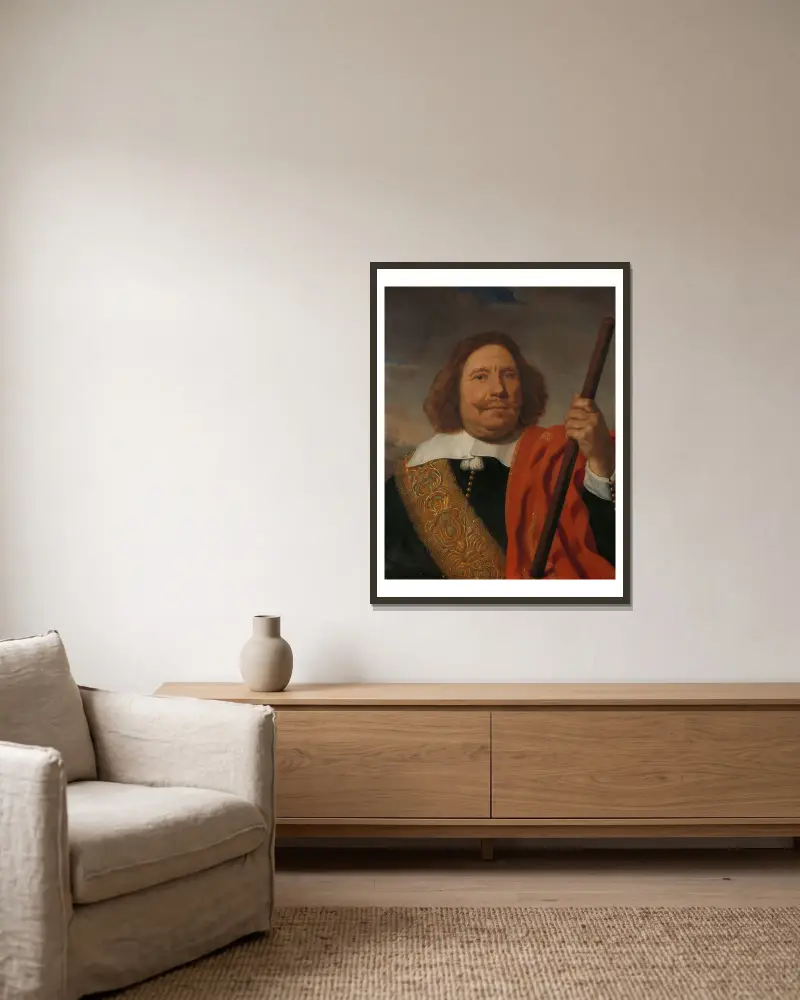 Egbert Meeuwsz Cortenaer (1605–65), viceamiral vid Amiralitetet i Maas, Rotterdam av Bartholomeus van der Helst inramad på en vägg