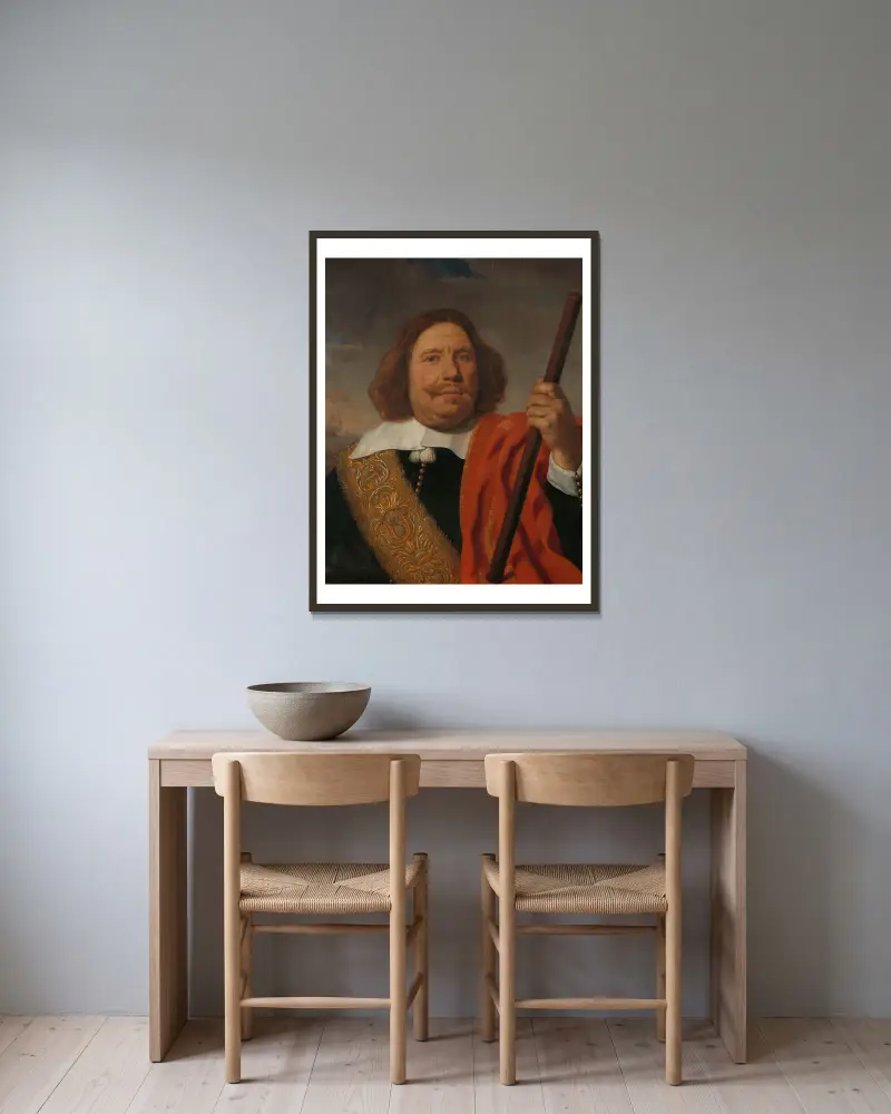 Egbert Meeuwsz Cortenaer (1605–65), viceamiral vid Amiralitetet i Maas, Rotterdam av Bartholomeus van der Helst inramad på en vägg